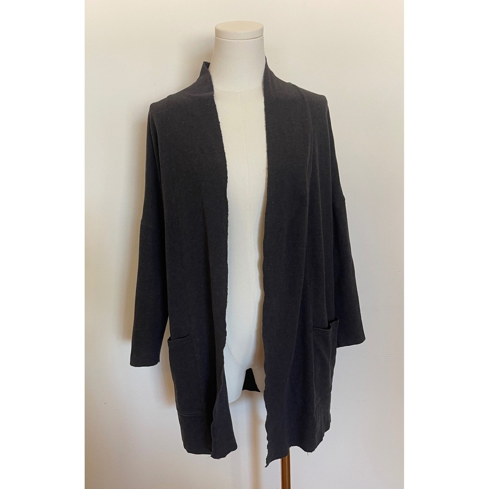 Pact Cardigan Charcoal Heathered Gray Long Pockets Organic Cotton XS/S